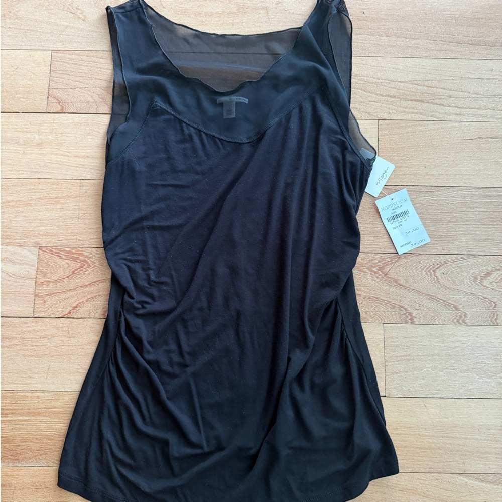 Nordstroms Halogen Black Sheer Yoke Sleeveless Tank Top